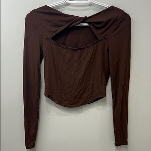 lululemon athletica Open Back Ribbed Cropped Brown Long Sleeve Top